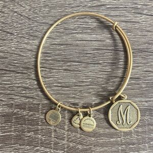 EUC Alex and Ani Energy Monogram Letter "M" Initial Bracelet Charm Bangle